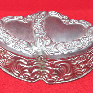 Vintage Silver Plated Heart Shaped Trinket Box EUC